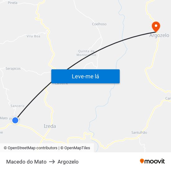 Macedo do Mato to Argozelo map