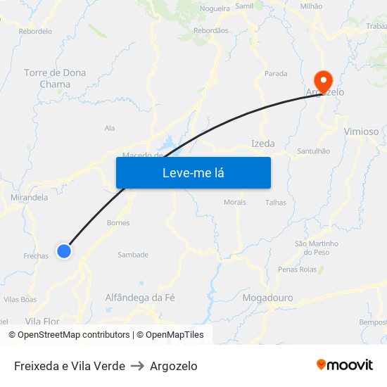 Freixeda e Vila Verde to Argozelo map