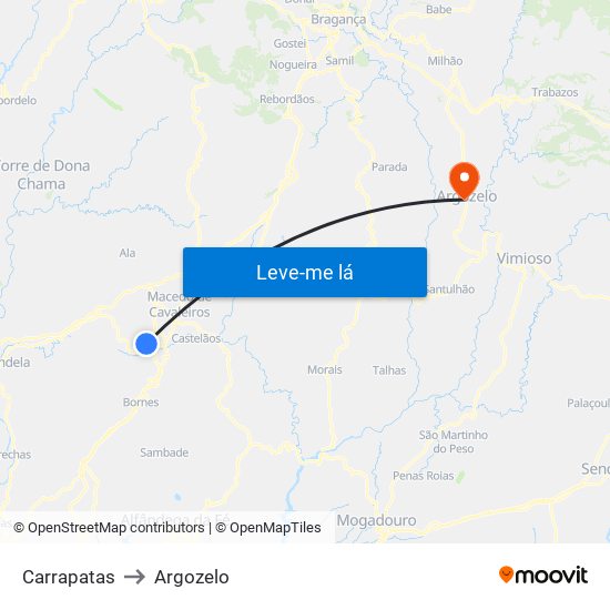 Carrapatas to Argozelo map