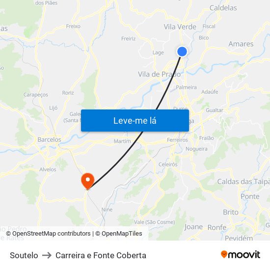 Soutelo to Carreira e Fonte Coberta map