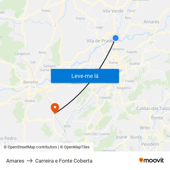 Amares to Carreira e Fonte Coberta map