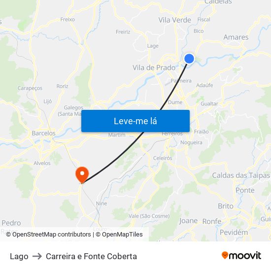 Lago to Carreira e Fonte Coberta map