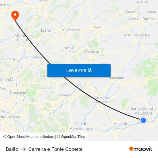 Baião to Carreira e Fonte Coberta map