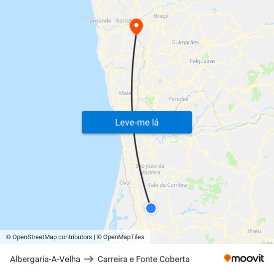 Albergaria-A-Velha to Carreira e Fonte Coberta map
