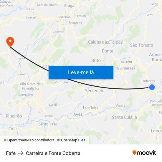 Fafe to Carreira e Fonte Coberta map
