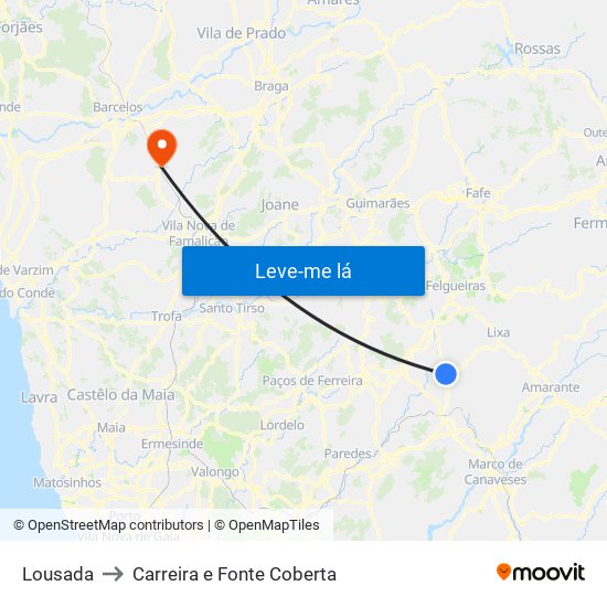 Lousada to Carreira e Fonte Coberta map