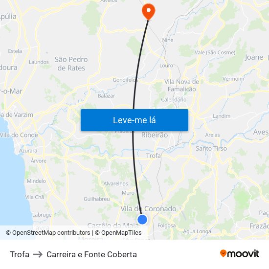Trofa to Carreira e Fonte Coberta map