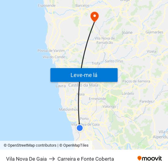 Vila Nova De Gaia to Carreira e Fonte Coberta map