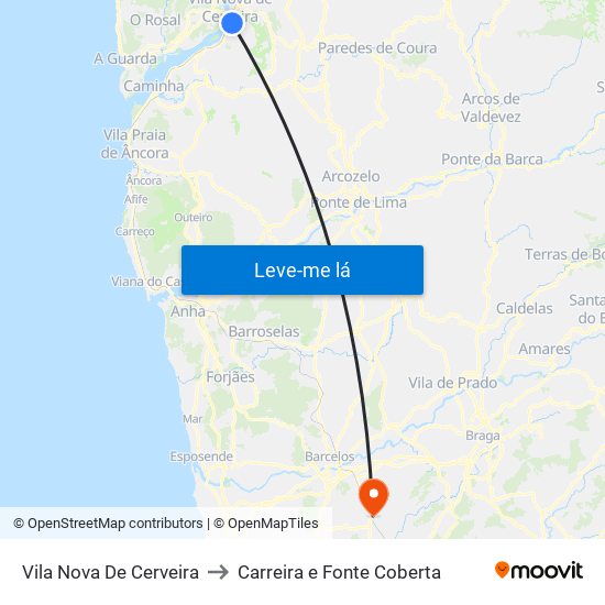Vila Nova De Cerveira to Carreira e Fonte Coberta map