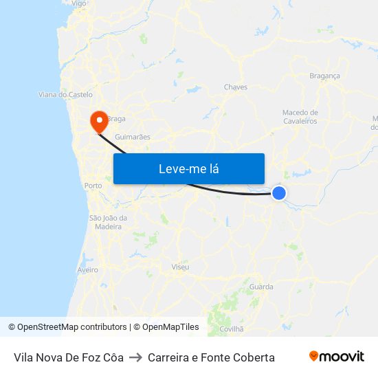 Vila Nova De Foz Côa to Carreira e Fonte Coberta map