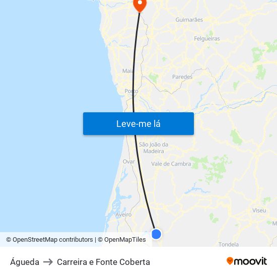 Águeda to Carreira e Fonte Coberta map