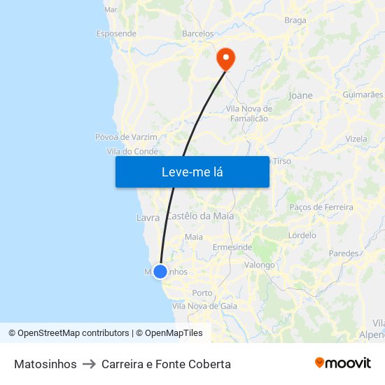 Matosinhos to Carreira e Fonte Coberta map