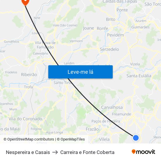 Nespereira e Casais to Carreira e Fonte Coberta map