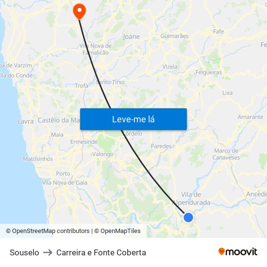 Souselo to Carreira e Fonte Coberta map