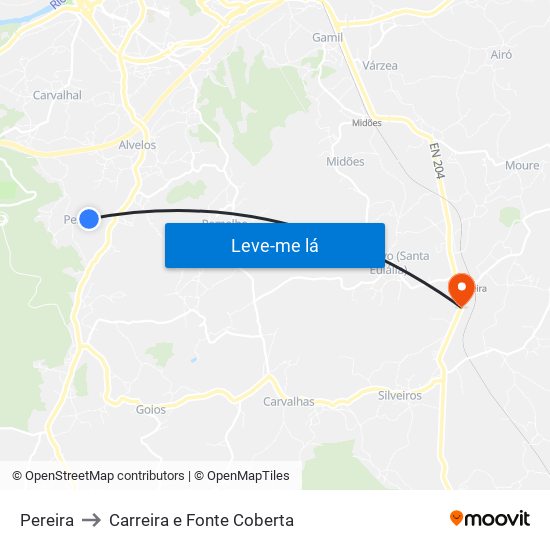 Pereira to Carreira e Fonte Coberta map