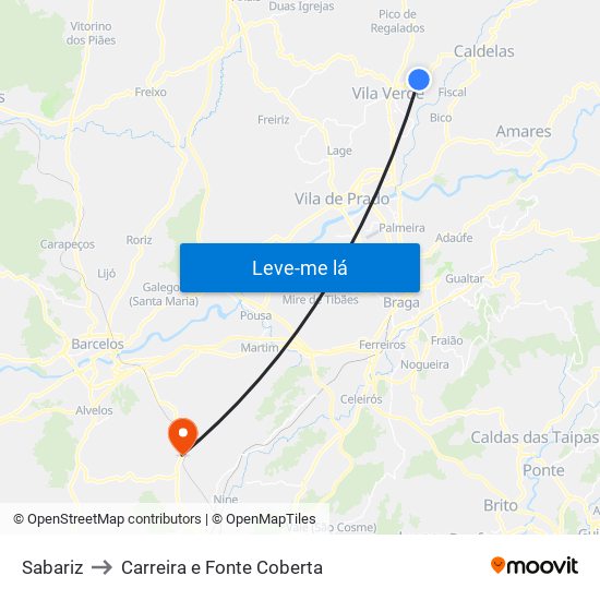 Sabariz to Carreira e Fonte Coberta map