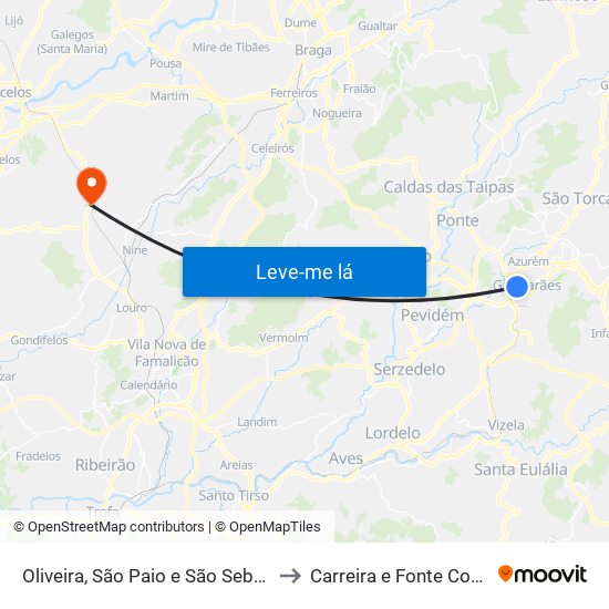 Oliveira, São Paio e São Sebastião to Carreira e Fonte Coberta map