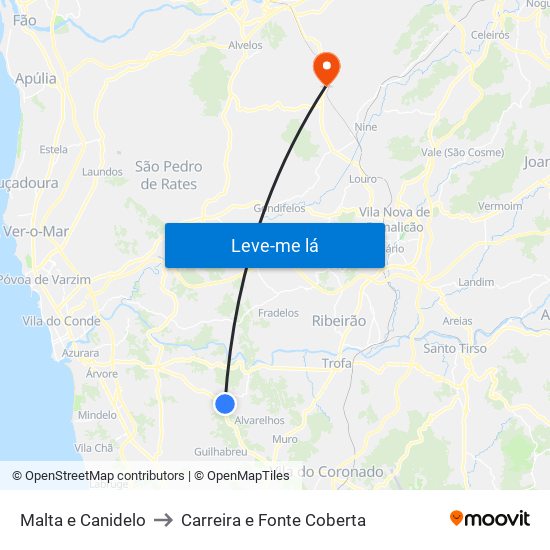 Malta e Canidelo to Carreira e Fonte Coberta map