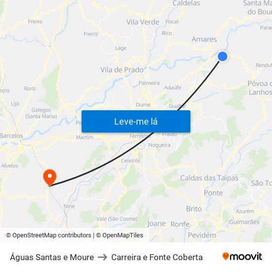 Águas Santas e Moure to Carreira e Fonte Coberta map