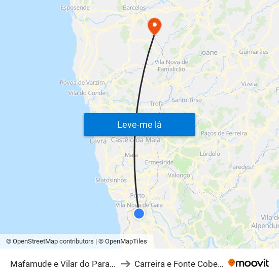 Mafamude e Vilar do Paraíso to Carreira e Fonte Coberta map