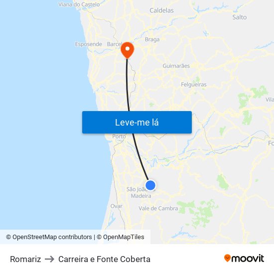 Romariz to Carreira e Fonte Coberta map