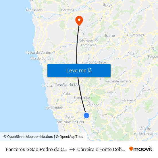 Fânzeres e São Pedro da Cova to Carreira e Fonte Coberta map