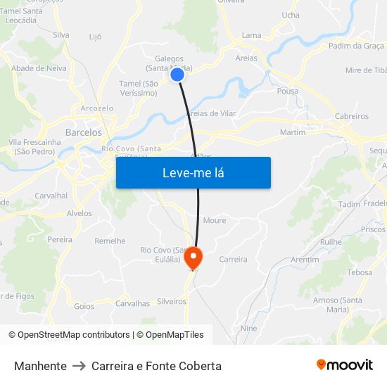 Manhente to Carreira e Fonte Coberta map