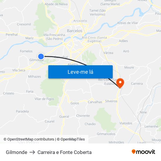 Gilmonde to Carreira e Fonte Coberta map