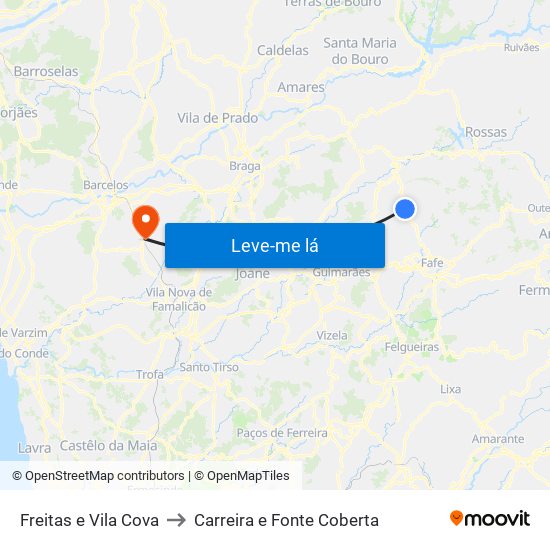 Freitas e Vila Cova to Carreira e Fonte Coberta map