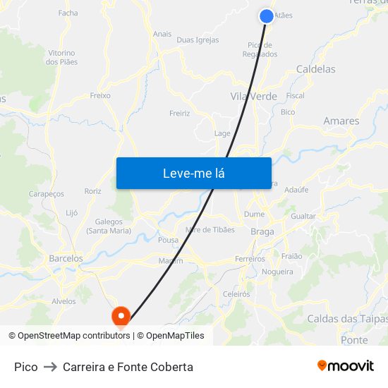 Pico to Carreira e Fonte Coberta map