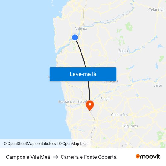 Campos e Vila Meã to Carreira e Fonte Coberta map