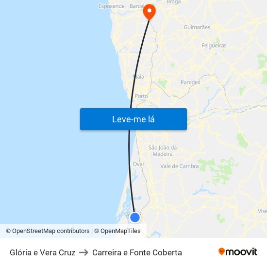 Glória e Vera Cruz to Carreira e Fonte Coberta map