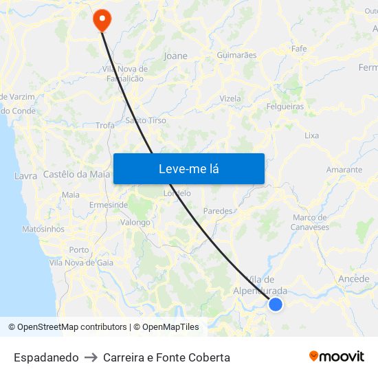Espadanedo to Carreira e Fonte Coberta map