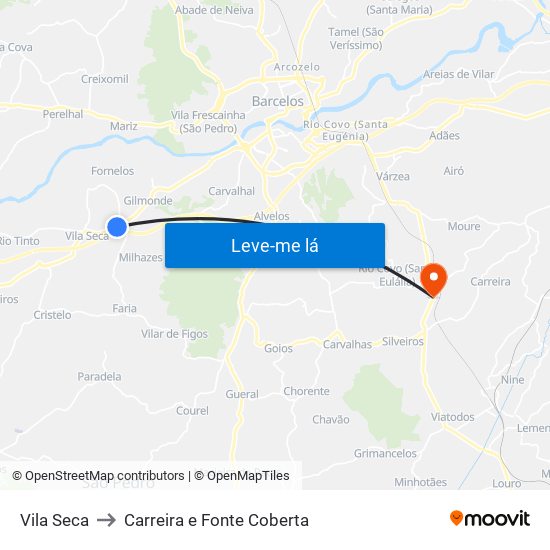 Vila Seca to Carreira e Fonte Coberta map