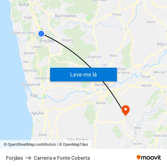 Forjães to Carreira e Fonte Coberta map