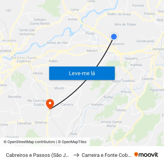 Cabreiros e Passos (São Julião) to Carreira e Fonte Coberta map