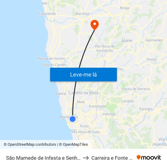 São Mamede de Infesta e Senhora da Hora to Carreira e Fonte Coberta map