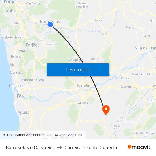 Barroselas e Carvoeiro to Carreira e Fonte Coberta map