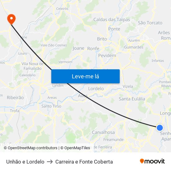 Unhão e Lordelo to Carreira e Fonte Coberta map