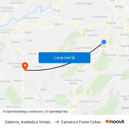 Celeirós, Aveleda e Vimieiro to Carreira e Fonte Coberta map