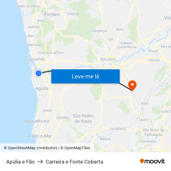 Apúlia e Fão to Carreira e Fonte Coberta map