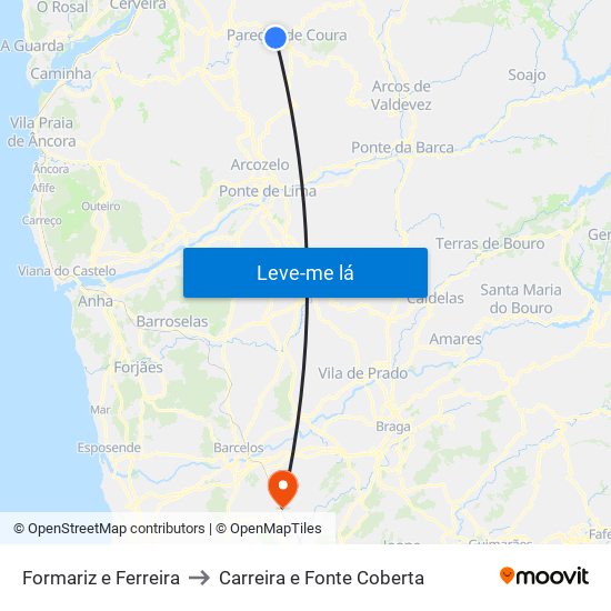 Formariz e Ferreira to Carreira e Fonte Coberta map