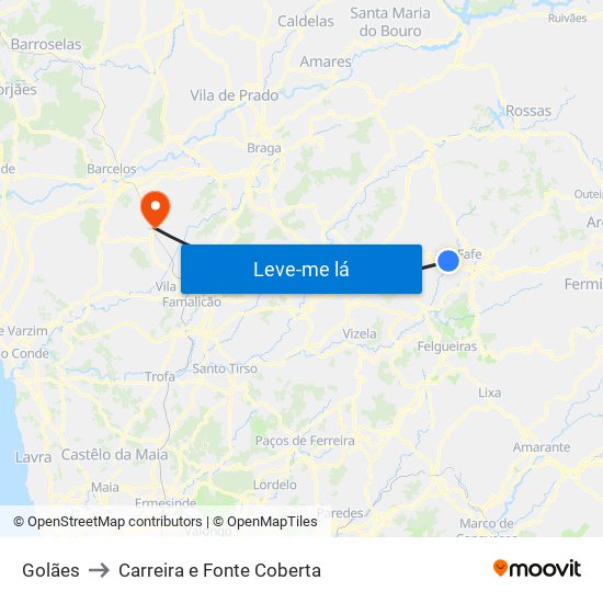 Golães to Carreira e Fonte Coberta map