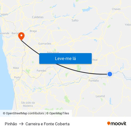 Pinhão to Carreira e Fonte Coberta map