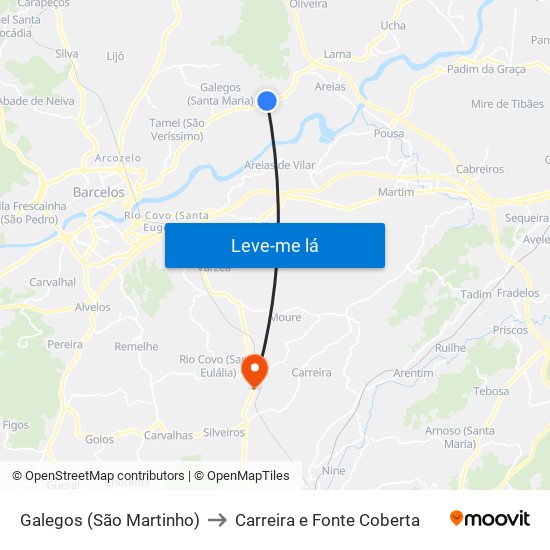 Galegos (São Martinho) to Carreira e Fonte Coberta map