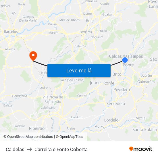 Caldelas to Carreira e Fonte Coberta map