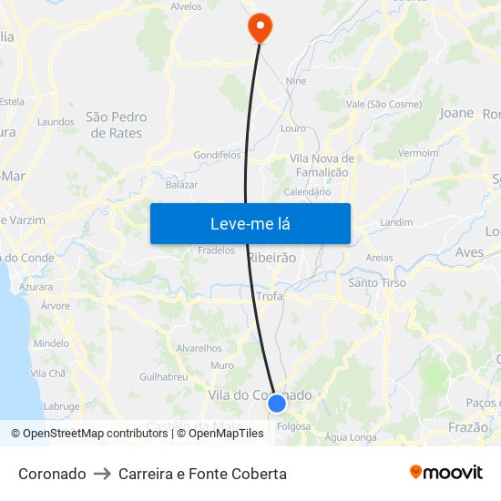 Coronado to Carreira e Fonte Coberta map