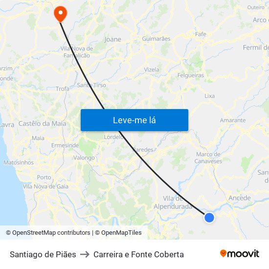 Santiago de Piães to Carreira e Fonte Coberta map