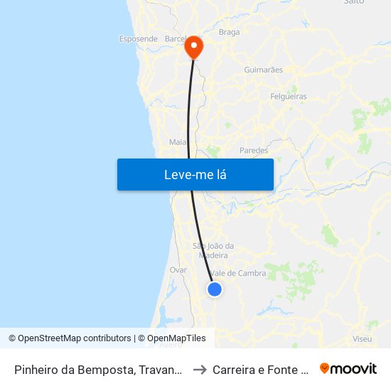 Pinheiro da Bemposta, Travanca e Palmaz to Carreira e Fonte Coberta map