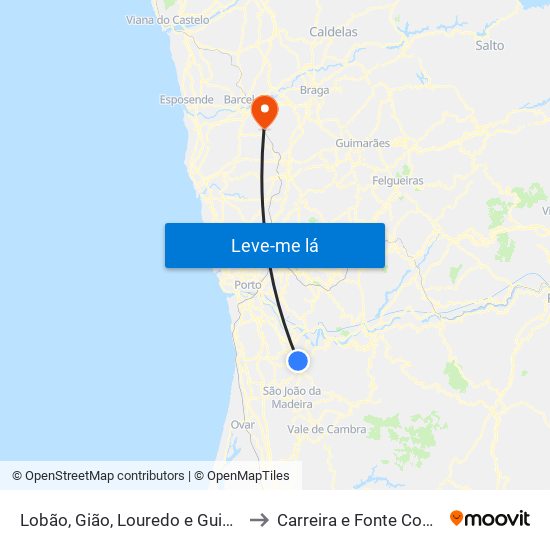 Lobão, Gião, Louredo e Guisande to Carreira e Fonte Coberta map